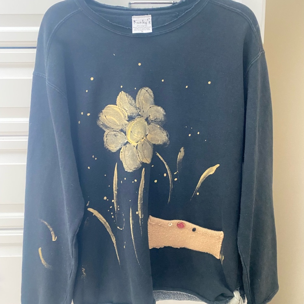 Kunky's Black Top with Gold Floral Accents
